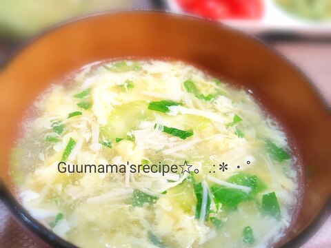 美味しく腸活♡ふんわり卵♡セロリとえのきの卵スープ